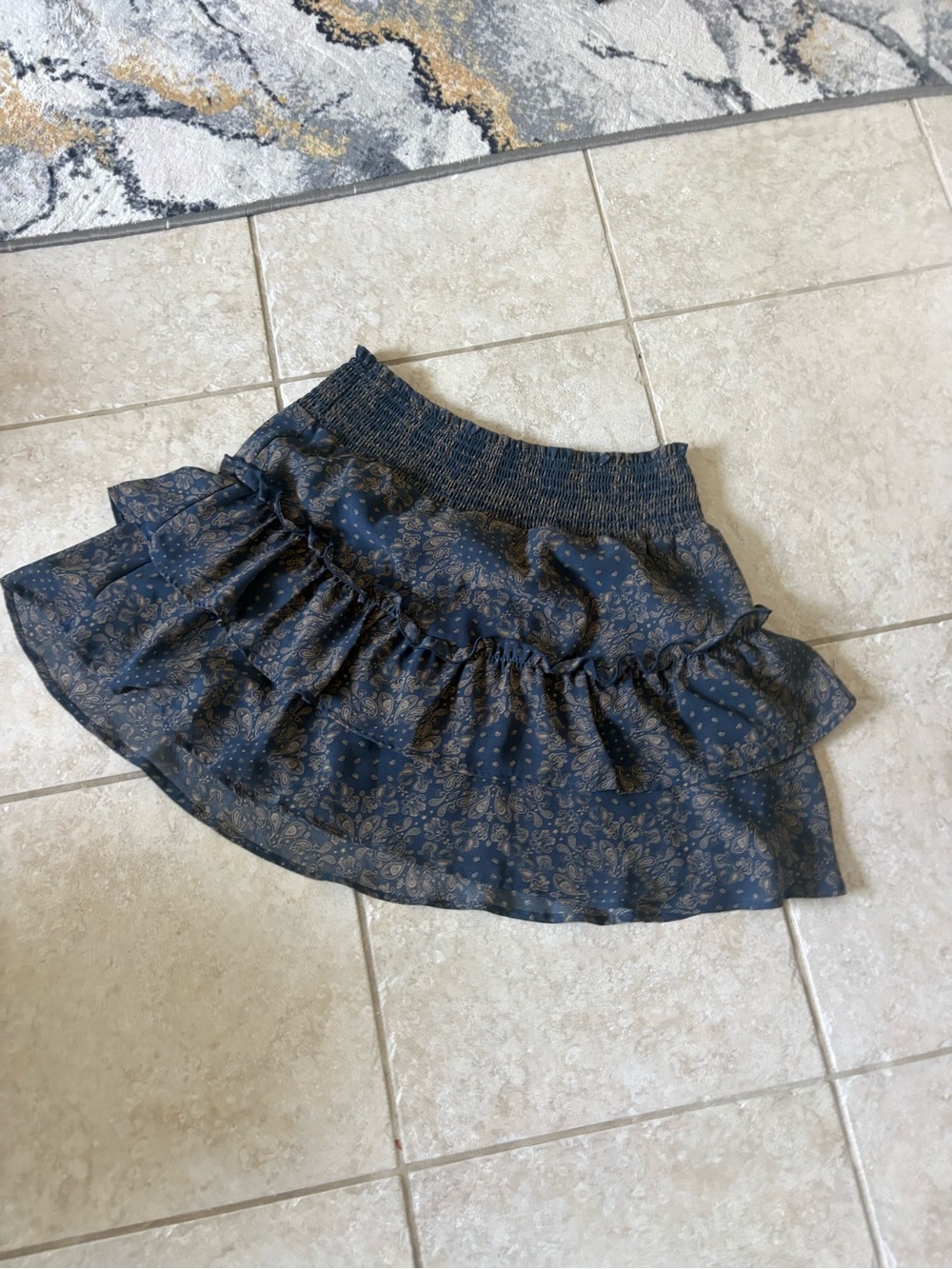 Altar'd State Navy Blue Floral Ruffle Skater Skirt large